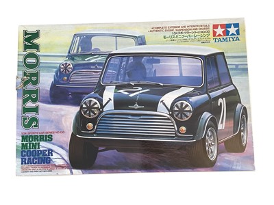 Lot 1899 - Tamiya 1:24 Scale model kits including Morris Mini Cooper 1275S Mk.1, boxed 24039-1700 & Morris Mini Cooper Racing, boxed (edge torn) 24130-1700 (2)