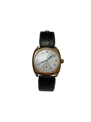 Lot 37 - 1940s gentlemen's Longines 9ct gold wristwatch on leather strap