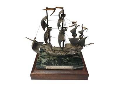 Lot 77 - Limited edition sterling silver model of the "Mary Rose" ship on a marble and wooden base, numbered 356 of 500