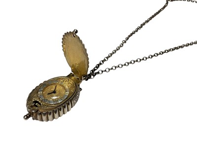 Lot 79 - Silver pendant watch in a shell shaped case (London hallmarks), numbered 151 of 2500, on a sterling silver belcher chain, 63.5cm long