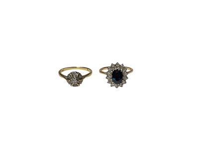 Lot 144 - 18ct gold diamond cluster ring and 9ct gold sapphire and synthetic white stone cluster ring (2)