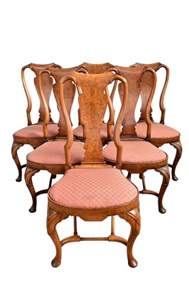Lot 1417 - Set of six good quality Queen Anne revival walnut dining chairs