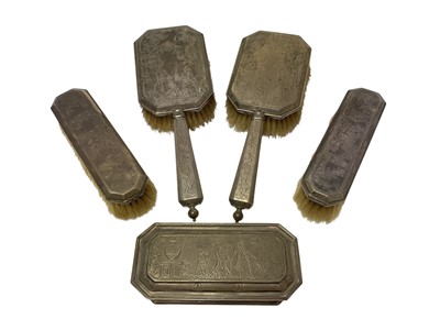 Lot 229 - George V silver dressing table items with Chinese-style decoration