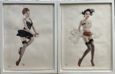 Lot 167 - Irina Davis (Russian) two photographic prints of pin up girls, framed, 76cm x 57cm