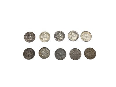 Lot 535 - G.B. - Mixed silver Victoria Florins to include JH 1887 x 2 GF-GVF, 1890 G, OH 1893 GF, 1896 VG, 1898 (N.B. Minor edge bruises) otherwise GVF, 1899 x 2 GF-AVF, 1900 (N.B. Obv: Acid stained) other...