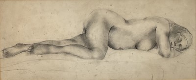 Lot 309 - Reclining nude, pencil, indistinctly signed and dated '37, 19cm x 45cm, in glazed gilt frame