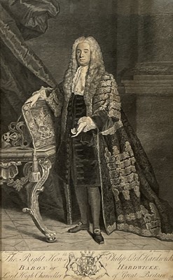 Lot 307 - The Right Hon. Philip Lord Hardwicke, Baron Hardwicke, Lord High Chancellor of Great Britain, full length portrait engraving by Bernard Baron after Allan Ramsay, framed and glazed, total size...