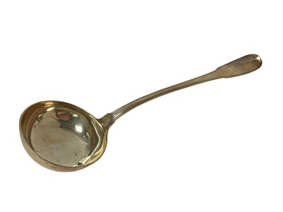 Lot 230 - Large silver plated Fiddle and Thread pattern soup ladle, indistinctly marked including 824, possibly American
