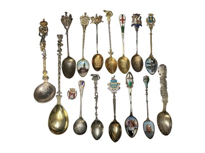 Lot 180 - Collection of silver and silver gilt souvenir spoons, some with enamel decoration etc