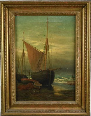 Lot 318 - Arnold Helcke (act. 1865-1898) oil on canvas - Ships at Rest, signed and dated '80, 36cm x 26cm, in gilt frame