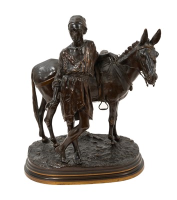 Lot 703 - Alfred Dubucand (1828-1894) - Bronze figure of an Arab and his donkey