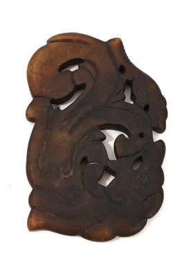 Lot 751 - Chinese archaic style jade pendant of two dragons