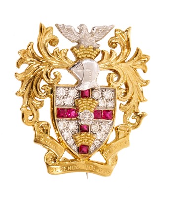 Lot 490 - 18ct gold diamond and ruby Freeman of London brooch