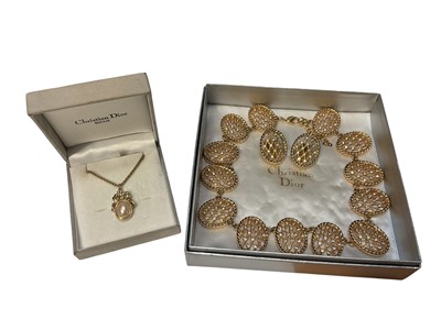 Lot 110 - Vintage Christian Dior gilt metal necklace, pair of matching earrings and one other necklace