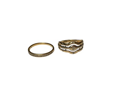 Lot 88 - 9ct gold diamond half eternity ring, size Q and a diamond set triple band ring, size O½ (2)