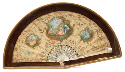 Lot 804 - 18th / 19th century hand painted fan in glazed case