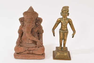 Lot 742 - Antique terracotta figure of Ganesh and an Indian bronze (2)