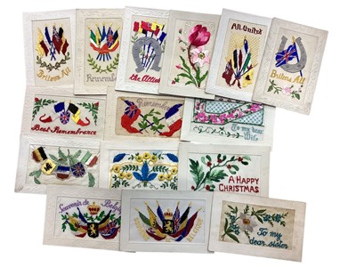 Lot 1101 - Postcards of military interest to include real photographic camp scenes, regimental parades, bands, naval group, 1914-18 silk issues & others (Qty)