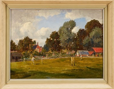 Lot 1102 - *Campbell Archibald Mellon (1878-1955) oil on canvas - Country House Tennis, signed, 31cm x 41cm, framed