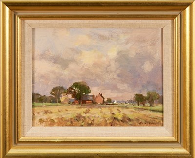 Lot 1205 - Owen Waters (1916-2004) oil on board - A Norfolk Farm, signed, titled verso, 23cm x 30.5cm, in gilt frame