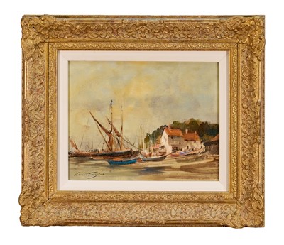 Lot 1204 - Ivan Taylor (b.1946) oil on board - Thames Barges at Pin Mill, signed, 19cm x 24.5cm, in gilt frame