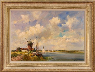 Lot 1167 - Ivan Taylor (b. 1946) oil on board, River Thurne, Norfolk, signed, artists label verso, 38cm x 55cm, framed