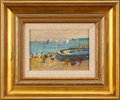 Lot 1188 - *Geoffrey Chatten (1938-2025) oil on board, Yacht pond Gorleston, signed, 11cm x16cm, gilt frame