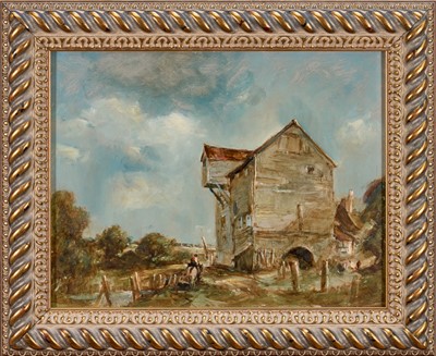 Lot 1361 - *Arthur Edward Davies (1893-1988) oil on board - The Mill, Wortwell, Norfolk, signed, 24.5cm x 32cm, in gilt frame