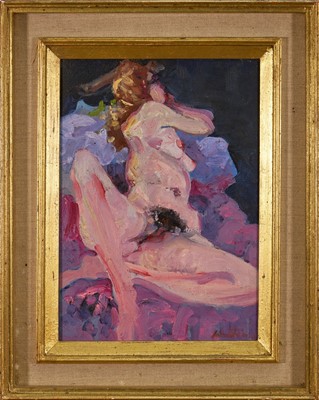 Lot 1128 - *Geoffrey Chatten (1938-2025) oil on panel - Genevieve, signed, inscribed verso, 35cm x 25cm, framed
