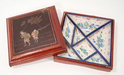Lot 719 - Unusual early 20th century Chinese porcelain tangram puzzle in papier mache box