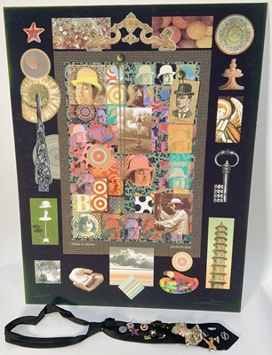 Lot 275 - *Richard Drew, known as Zacron (British, 1943-2012) limited edition signed print on card, 2/500, Nearer to Heaven 2005, 88cm x 68cm, together with a tie decorated with badges and brooches (2).