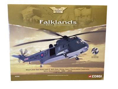 Lot 1955 - Corgi The Aviation Archive 1:72 scale diecast Military helicopters including Westland Sea King Royal Navy 20th Anniversary Falklands Campaign AA33401 and Westland Sea King RAF Air Sea Rescue AA3340...