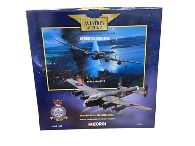 Lot 1958 - Corgi The Aviation Archive 1:144 scale Avro Lancaster #47304 and 1:72 scale Supermarine Spitfire MkIIC #AA31901, Hawker Hurricane MkI ~49102, DH Mosquito B IV #AA32801, all boxed (4)