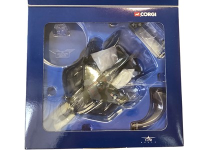 Lot 1960 - Corgi The Aviation Archive 1:72 scale diecast Military Jet Fighters including McDonnell F-4N Phantom II ~AA33201, DH Vampire FB.9 ~AA37302, Hawker Siddeley AV-8A Harrier ~AA32403, plus BAE Red Ar...