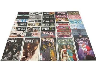 Lot 2859 - One box of comics to include DC Comics (Justice League America) Marvel (Invisible Woman, Iron Fist) Image (Injection, Invisible Republic) and others. Mostly bagged and boarded in very good condi...