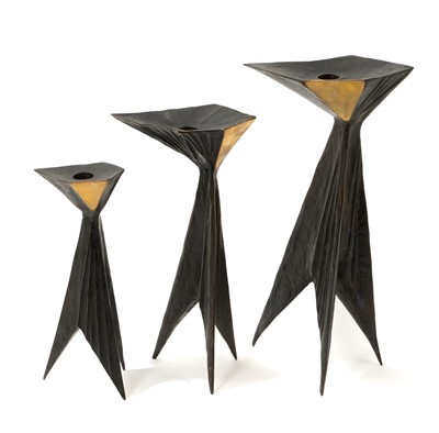 Lot 734 - *Lynn Russell Chadwick (1914-2003) 'Chandelier', graduated set of three bronze candlesticks