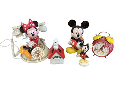 Lot 3132 - Mickey Mouse telephone and other Mickey Mouse products and Snoopy money box
