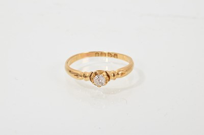 Lot 479 - Victorian diamond single stone ring with an old cut diamond estimated to weigh approximately 0.12cts in claw setting on 18ct gold shank, Chester 1898