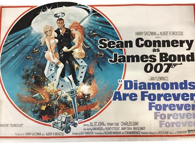 Lot 1179 - James Bond, Diamonds Are Forever, 1971 UK quad film poster, starring Sean Connery and Jill St John, artwork by Robert McGinnis, approximately 101 x 76.5c (stuck onto canvas backing).