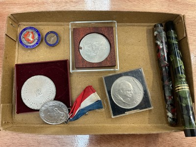 Lot 2968 - Sundry collectable items, including coins and medallions, fountain pens, lighter, etc