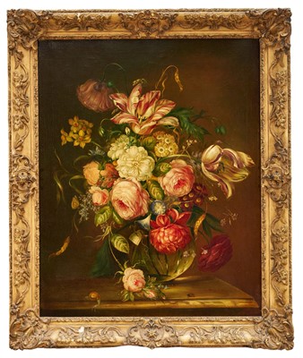 Lot 1154 - Continental School, early 20th century, oil on canvas - Still Life Profusion of Flowers, 76cm x 61cm, in gilt frame