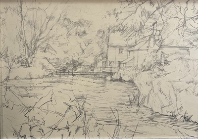 Lot 1154 - Anthony Atkinson (1929-2014) pencil sketch - The Mill, Thorington Street, Suffolk, 19cm x 28.5cm, in glazed frame