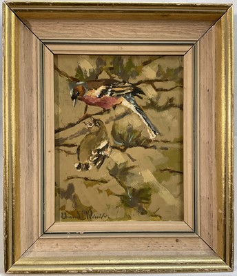 Lot 232 - Edmund Perini (1922-1991) oil on board - Pair of Chaffinches, signed, 24.5cm x 20cm, framed
