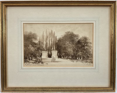 Lot 223 - Charles Davy (Gloucester Parson) sepia wash study - St James`s Park, London, initialled and dated 1874, in gilt frame, 15cm x 25cm