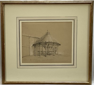 Lot 224 - Charles Hancock (1795-1868) pencil and white chalk - Horse Drawn Threshing, inscribed in pencil and dated Sept. 10th 1855, 18cm x 22cm, in glazed gilt frame