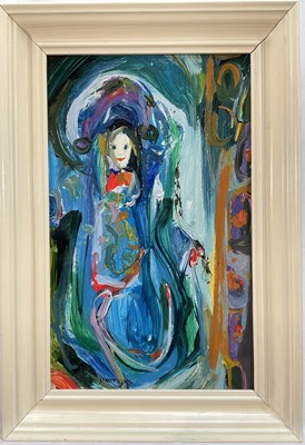 Lot 312 - James Harrigan (b. 1937) oil on board, ‘The China Doll’, signed, 33cm x 20cm, framed