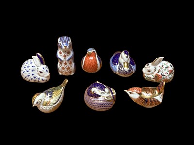 Lot 2238 - Eight Royal Crown Derby paperweights including Firecrest and Meadow Rabbit