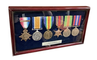 Lot 700 - First / Second World War medal group comprising 1914 'Mons' Star, War and Victory medals named to 7042 PTE. A Paterson. Sco. Rif., Burma Star, Defence and War medals