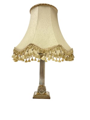 Lot 330 - Edwardian silver Corinthian column candlestick converted to a table lamp.
