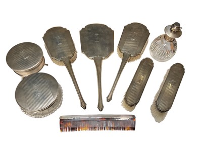 Lot 270 - 1950's silver dressing table set with engine turned decoration